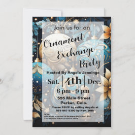 Blue Christmas Ornament Party Invitation Kaarten