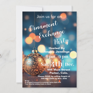 Blue Christmas Ornament Party Invitation Kaarten