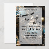 Blue Christmas Ornament Party Invitation Kaarten (Voorkant / Achterkant)