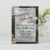 Blue Christmas Ornament Party Invitation Kaarten (Staand voorkant)