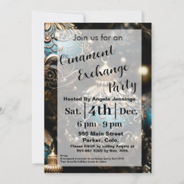 Blue Christmas Ornament Party Invitation Kaarten