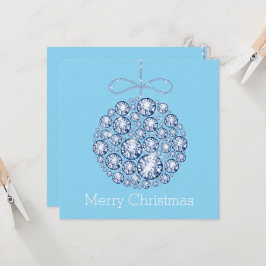 Blue Christmas Ornament Party Uitnodiging (Voorkant / Achterkant in situ)