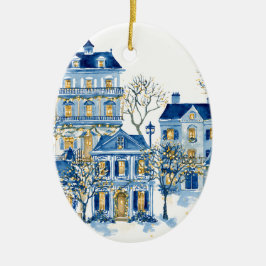 Blue Christmas Oval Ornament – Holiday Tree Decor
