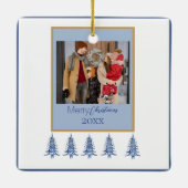 Blue Christmas Pagoda Trees 1-Foto Lijst Keramisch Ornament (Achterkant)