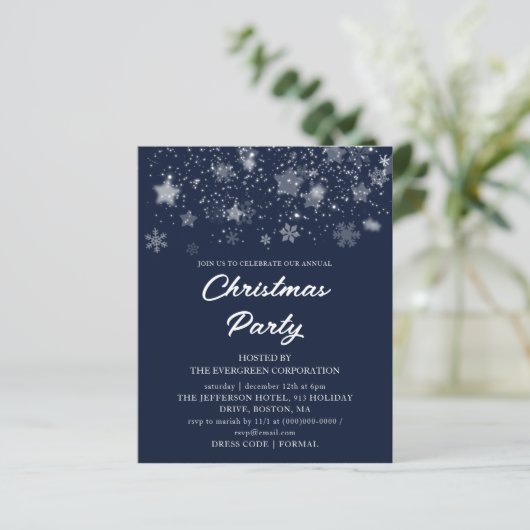 Blue Christmas Party Budget Uitnodiging (Staand voorkant)