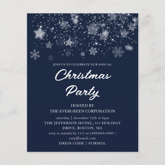 Blue Christmas Party Budget Uitnodiging (Voorkant)