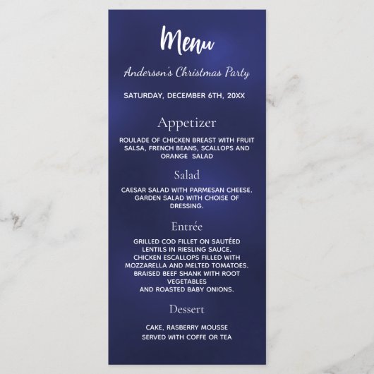 Blue Christmas party dinermenu Menu (Voorkant)