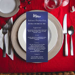 Blue Christmas party dinermenu Menu<br><div class="desc">Kerstfeest dinerkaart. Personaliseer en voeg een naam/gebeurtenis,  datum en het menu toe. Een donkerblauwe,  marineblauwe achtergrond,  witte tekst. De blauwe kleur is ongelijk.</div>