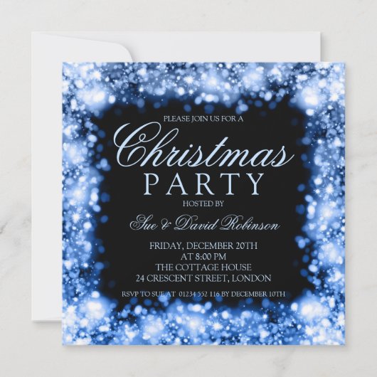 Blue Christmas Party Sparkling Lights Kaart (Voorkant)