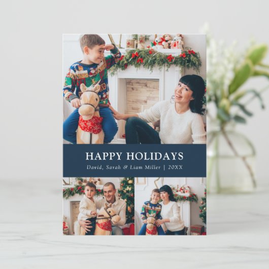 Blue Christmas Photo Collage Kaart (Staand voorkant)