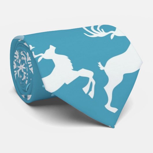 Blue Christmas Rendier Snowflake Stropdas (Opgerold)