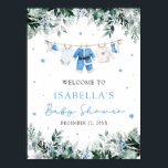 Blue Christmas Santa Baby Baby shower Welkomstbord Poster<br><div class="desc">Verwelkom uw gasten met winterse charme met behulp van onze Blue Christmas Santa Baby Clothesline Baby shower Welcome Sign! 💙❄️ Dit schattige ontwerp is voorzien van lieve babyjongenskleren die aan een feestelijke kerstwaslijn hangen, omringd door ijzige blauwe sneeuwvlokken en weelderig vakantiegroen. Perfect voor een gezellig winterfeest, het is gemakkelijk te...</div>