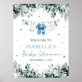 Blue Christmas Santa Baby Baby shower Welkomstbord Poster