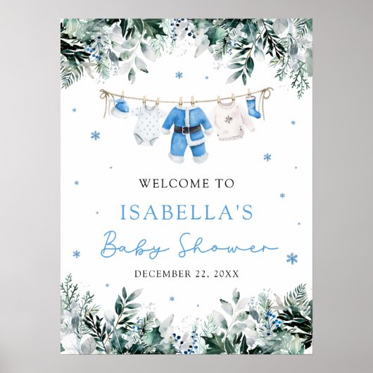 Blue Christmas Santa Baby Baby shower Welkomstbord Poster (Voorkant)