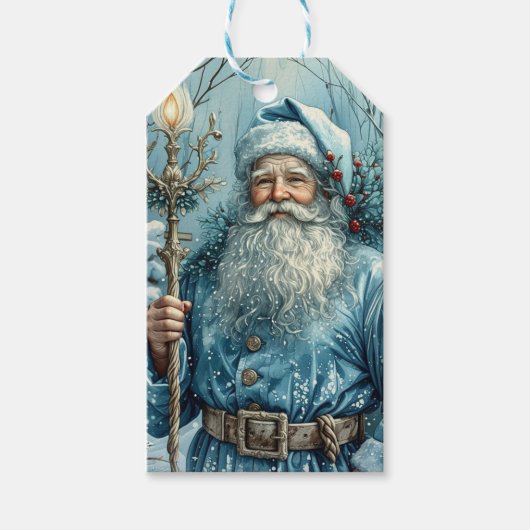 Blue Christmas Santa Claus  Cadeaulabel (Voorkant)