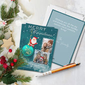 Blue Christmas Santa Ornament Photo Card Feestdagenkaart