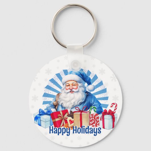 Blue Christmas Santa Prettige feestdagen Sleutelhanger (Voorkant)