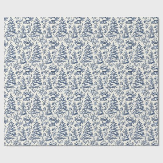 Blue Christmas Santa Toile Cadeaupapier (Vlak)