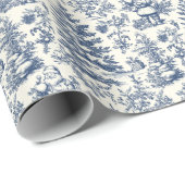 Blue Christmas Santa Toile Cadeaupapier (Rol Hoek)