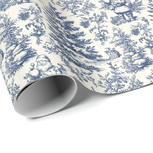 Blue Christmas Santa Toile Cadeaupapier (Rol Hoek)