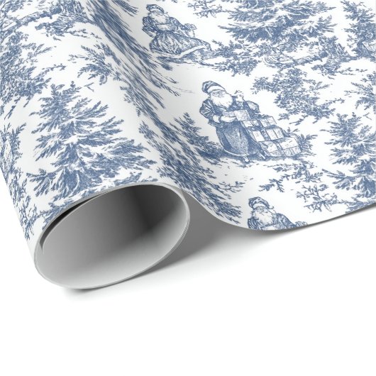 Blue Christmas Santa Toile Cadeaupapier (Rol Hoek)