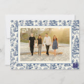 Blue Christmas Santa Toile Foto Feestdagenkaart (Achterkant)