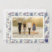 Blue Christmas Santa Toile Foto Feestdagenkaart (Achterkant)