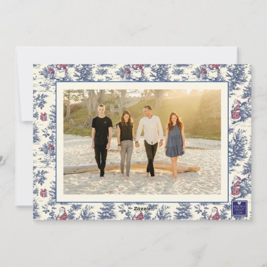 Blue Christmas Santa Toile Foto Feestdagenkaart (Achterkant)