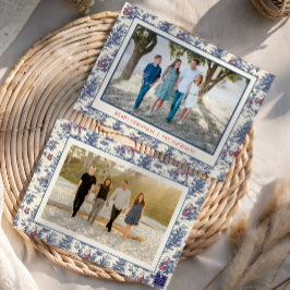 Blue Christmas Santa Toile Foto Feestdagenkaart