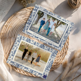 Blue Christmas Santa Toile Foto Feestdagenkaart