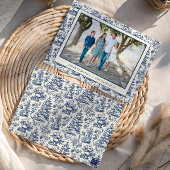 Blue Christmas Santa Toile Photo Feestdagenkaart