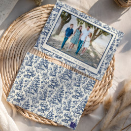 Blue Christmas Santa Toile Photo Feestdagenkaart