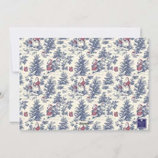 Blue Christmas Santa Toile Photo Feestdagenkaart (Achterkant)