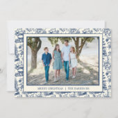 Blue Christmas Santa Toile Photo Feestdagenkaart (Voorkant)