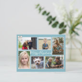 Blue Christmas Six Photos Message Postcard Feestdagenkaart (Staand voorkant)
