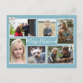 Blue Christmas Six Photos Message Postcard Feestdagenkaart (Voorkant)