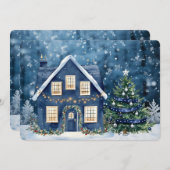 Blue Christmas Snow Winter Scene House (Voorkant / Achterkant)