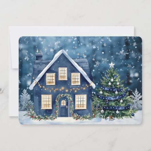 Blue Christmas Snow Winter Scene House (Voorkant)