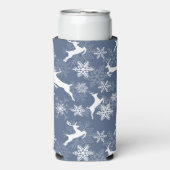 Blue Christmas snowflakes deer pattern Seltzer Blikjeskoeler (Seltzer Voorkant)