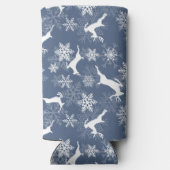 Blue Christmas snowflakes deer pattern Seltzer Blikjeskoeler (Achterkant)