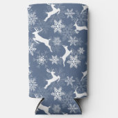 Blue Christmas snowflakes deer pattern Seltzer Blikjeskoeler (Voorkant)