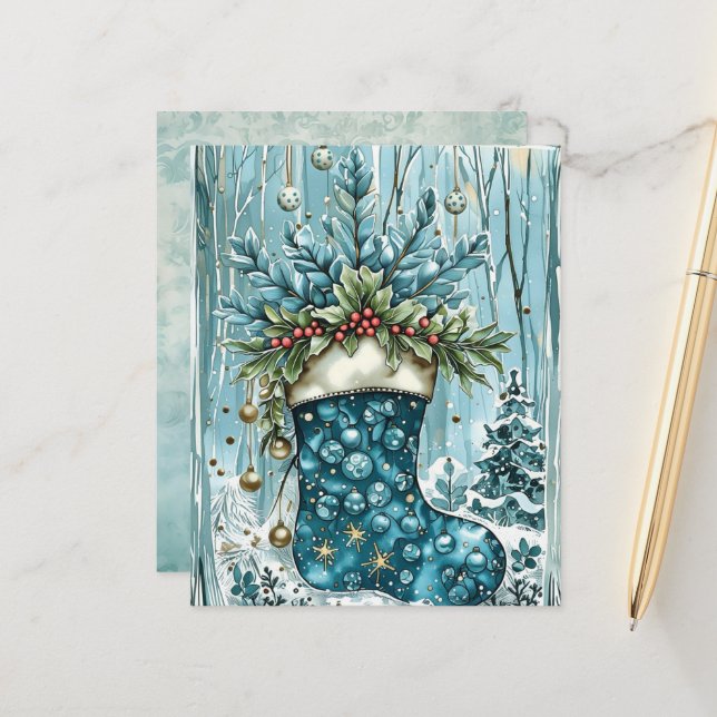 Blue Christmas Stocking Scrapbook Paper (Voorkant / Achterkant in situ)