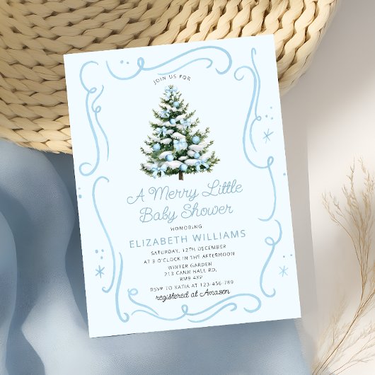 Blue Christmas Tree A Merry Little Baby Shower Kaart
