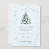 Blue Christmas Tree A Merry Little Baby Shower Kaart (Voorkant)