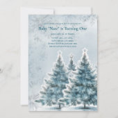 Blue Christmas Tree Baby 1st Birthday Invitation Kaart (Voorkant)
