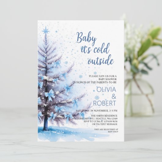 Blue Christmas Tree Baby Shower  Kaart (Staand voorkant)
