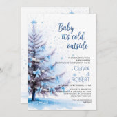 Blue Christmas Tree Baby Shower  Kaart (Voorkant / Achterkant)