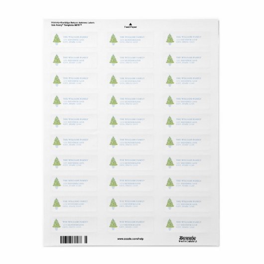 Blue Christmas Tree Christmas Return Address Label (Full Sheet)