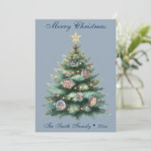 Blue Christmas Tree Foto Ornament Feestdagenkaart (Staand voorkant)