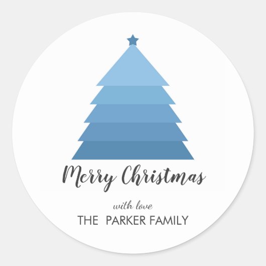 Blue Christmas Tree Gepersonaliseerde Gift Label (Voorkant)